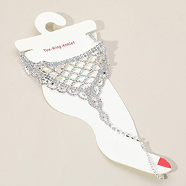 Rhinestone Net Toe Ring Evening Anklet