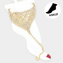 Round Stone Accented Rhinestone Net Toe Ring Evening Anklet