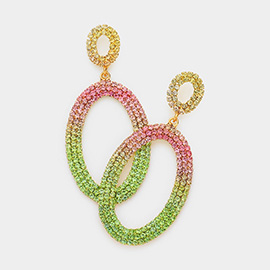 Rhinestone Double Open Oval Link Evening Earrings