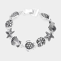 Metal Turtle Sand Dollar Shell Link Magnetic Bracelet