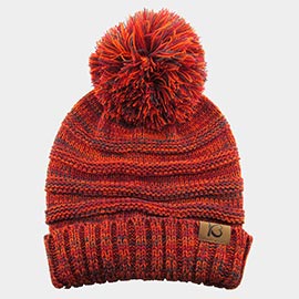 Cable Knit Ribbed Chunk Pom Pom Beanie Hat