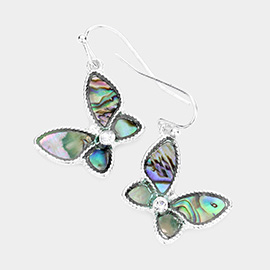Abalone Accented Metal Butterfly Dangle Earring