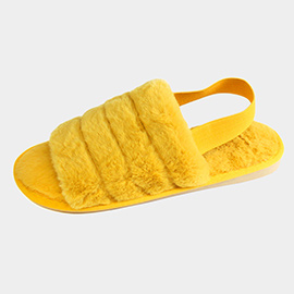 Fuzzy Faux Fur Elastic Slingback Strap Indoor Slide Slippers