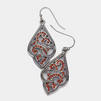 Rhinestone Embellished Metal Petal Dangle Earrings