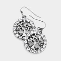 Stone Embellished Metal Tree of Life Dangle Earring