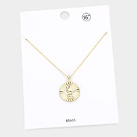 Snake Accented Textured Brass Metal Round Pendant Necklace