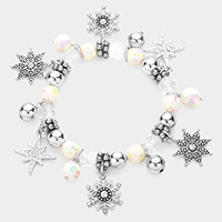 Rhinestone Embellished Flower Snowflake North Star Charm Stretch Bracelet