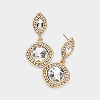 Rhinestone Trimmed Marquise Square Stone Link Dangle Evening Earrings