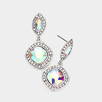 Rhinestone Trimmed Marquise Square Stone Link Dangle Evening Earrings