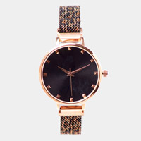 Round Dial Leopard Patterned Metal Magnetic Watch