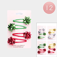 12 Set of 4 - Christmas Gift Bow Snap Hair Clips