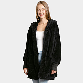 Front Pockets Oversized Solid Hoodie Jacket
