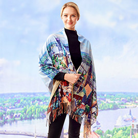 City Landscape Painting Printed Scarf
