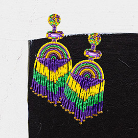 Felt Back Mardi Gras Seed Beaded Fringe Earrings