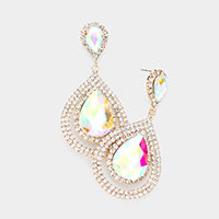 Teardrop Stone Accented Rhinestone Trimmed Evening Dangle Earrings