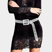 Open Rectangle Buckle Accented Rhinestone Belt