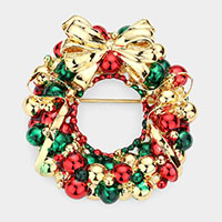 Bubble Detailed Metal Christmas Wreath Pin Brooch / Pendant