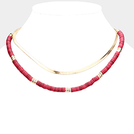 Metal Chain Heishi Beaded Double Layered Necklace