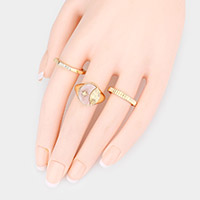 3PCS - Semi Precious Crescent Moon Star RhinestoneMixed Rings