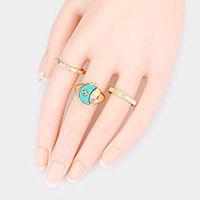 3PCS - Semi Precious Crescent Moon Star RhinestoneMixed Rings
