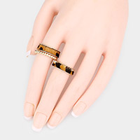 3PCS - Genuine Leather Leopard Patterned Metal Band Mixed Rings