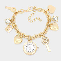 Key Lock Heart Watch Charm Station Bracelet / Watch