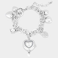 Heart Watch Lock Charm Station Bracelet / Watch