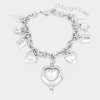 Key Lock Heart Watch Charm Station Bracelet / Watch