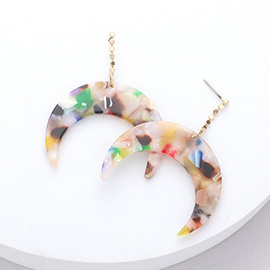 Dropped Celluloid Acetate Double Horn Dangle Earrings