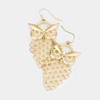 Cut Out Metal Owl Dangle Earrings