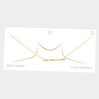 CZ Embellished Gold Dipped Metal Bar Pendant Necklace