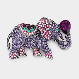 Stone Embellished Elephant Pin Brooch