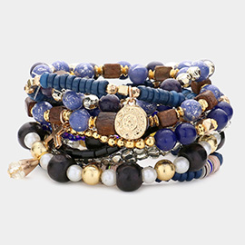 10PCS - Cross Coin Charm Multi Beaded Stretch Bracelets