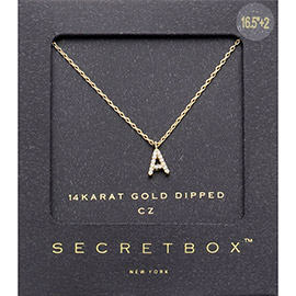 -A- Secret Box _ 14K Gold Dipped CZ Monogram Pendant Necklace