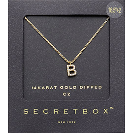 -B- Secret Box _ 14K Gold Dipped CZ Monogram Pendant Necklace