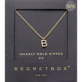 -B- Secret Box _ 14K Gold Dipped CZ Initial Monogram Pendant Necklace