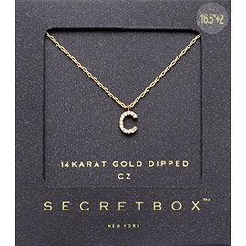 -C- Secret Box _ 14K Gold Dipped CZ Monogram Pendant Necklace