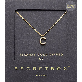 -C- Secret Box _ 14K Gold Dipped CZ Initial Monogram Pendant Necklace