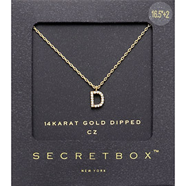 -D- Secret Box _ 14K Gold Dipped CZ Monogram Pendant Necklace