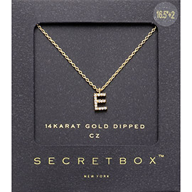 -E- Secret Box _ 14K Gold Dipped CZ Monogram Pendant Necklace