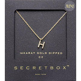 -H- Secret Box _ 14K Gold Dipped CZ Monogram Pendant Necklace