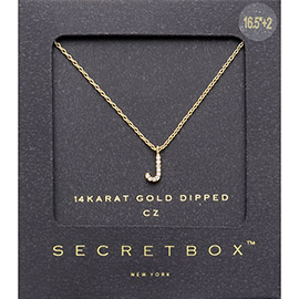-J- Secret Box _ 14K Gold Dipped CZ Monogram Pendant Necklace