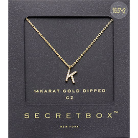 -K- Secret Box _ 14K Gold Dipped CZ Monogram Pendant Necklace