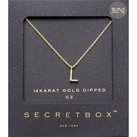 -L- Secret Box _ 14K Gold Dipped CZ Monogram Pendant Necklace