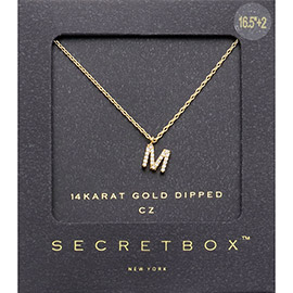 -M- Secret Box _ 14K Gold Dipped CZ Monogram Pendant Necklace
