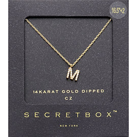 -M- Secret Box _ 14K Gold Dipped CZ Initial Monogram Pendant Necklace