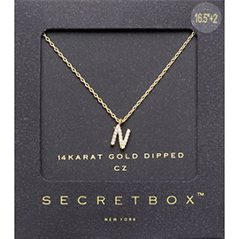 -N- Secret Box _ 14K Gold Dipped CZ Monogram Pendant Necklace