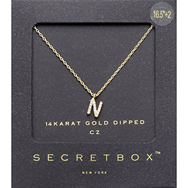 -N- Secret Box _ 14K Gold Dipped CZ Initial Monogram Pendant Necklace