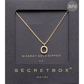 -O- Secret Box _ 14K Gold Dipped CZ Monogram Pendant Necklace