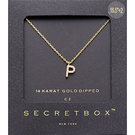 -P- Secret Box _ 14K Gold Dipped CZ Monogram Pendant Necklace
